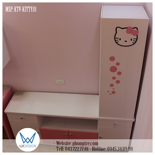 Kệ ti vi Hello Kitty và bong bóng hồng dễ thương