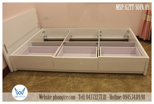 Kết cấu giường tầng dưới của giường tầng thấp kiểu sofa có 3 ngăn kéo MSP: G2TT-SOFA.03