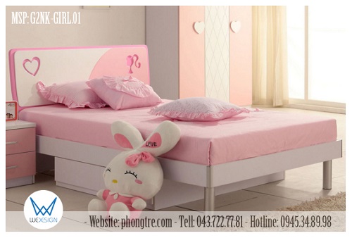 Mẫu thiết kế 3D giường ngủ có hộp 2 ngăn kéo và chân tăng trang trí trái tim và cô gái chị Hương và chồng chọn cho bé Minh Châu