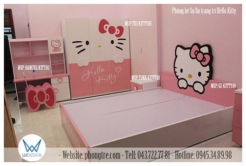 View 1 bộ nội thất phòng ngủ Hello Kitty của bé Su Su
