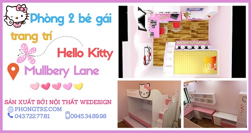 Phòng ngủ Hello Kitty của 2 bé gái nhà anh Huy