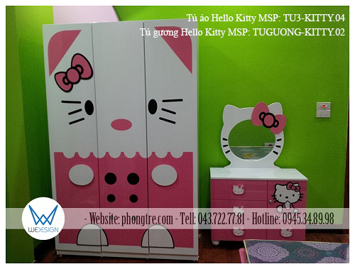 Góc con làm điệu có tủ áo Hello Kitty MSP: TU3-KITTY.04 và tủ gương Hello Kitty MSP: TUGUONG-KITTY.02