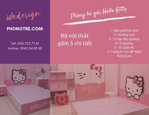 Phòng ngủ Hello Kitty và nơ của bé Su Su