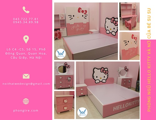 Bộ nội thất Hello Kitty và nơ của bé Su Su