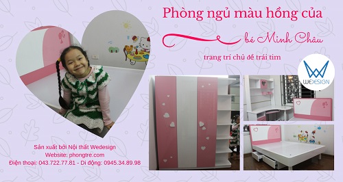 Phòng ngủ chủ đề trái tim màu hồng của bé Minh Châu
