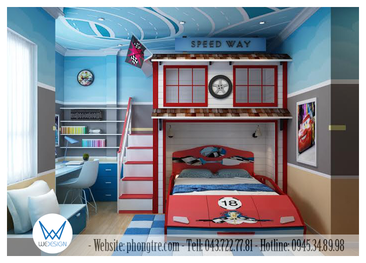 Phòng ngủ chủ đề ô tô phong cách của con trai anh Hùng