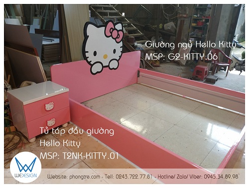 Giường ngủ Hello Kitty G2-KITTY.06 và tủ đầu giường Hello Kitty T2NK-KITTY.01