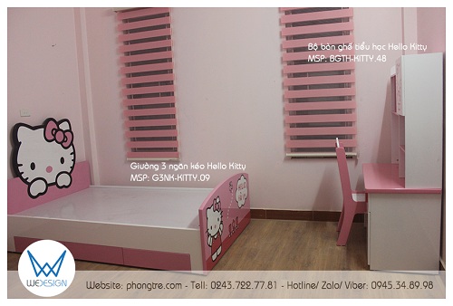 Đối diện với giường là vị trí đặt bàn ghế tiểu học Hello Kitty BGTH-KITTY.48