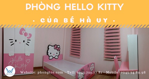 Phòng ngủ Hello Kitty màu hồng của bé Hà Vy
