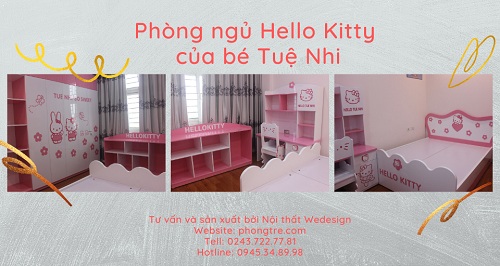 Phòng ngủ Hello Kitty và hoa xinh của bé Tuệ Nhi