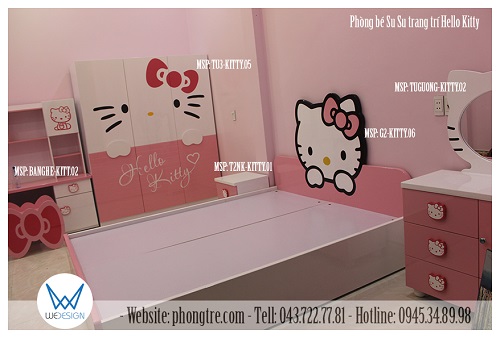 View 2 bộ nội thất phòng ngủ Hello Kitty của bé Su Su