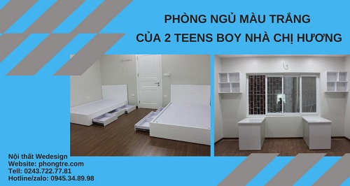 Phòng ngủ nội thất trắng của 2 Teens Boy nhà chị Hương