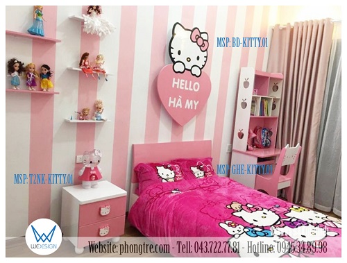 Backdrop Hello Kitty BD-KITTY.01 mang đến không gian dễ thương đến căn phòng ngủ Hello Kitty của bé Hà My 
