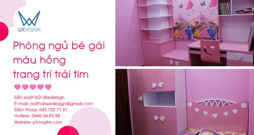 Phòng ngủ trẻ em nhà anh Thảo - Phòng bé gái màu hồng