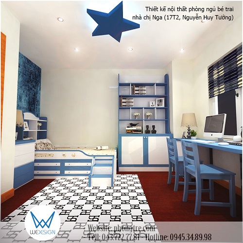 Thiết kế 3D nội thất đa năng phòng ngủ bé trai nhà chị Nga - View toàn cảnh phòng ngủ của bé