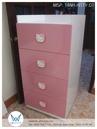 Tủ chest 4 ngăn kéo có tay nắm Hello Kitty 