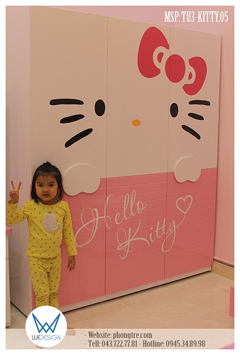 Tủ áo Mèo Kitty cầm biển tên Hello Kitty TU3-KITTY.05