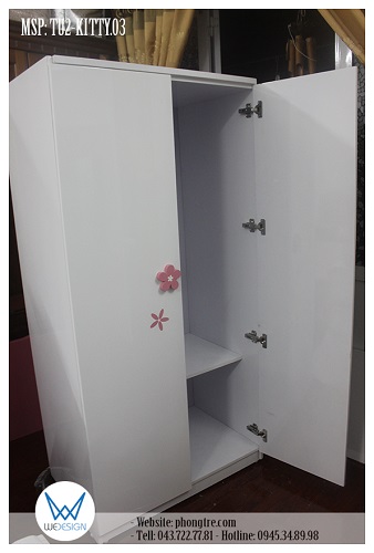 Tủ áo Hello Kitty MSP: TU2-KITTY.03, kiểu tủ áo cánh mở sử dụng bản lề âm