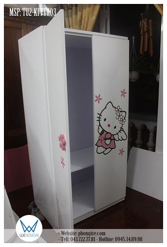 Tủ áo 2 cánh Hello Kitty MSP: TU2-KITTY.03 sử dụng một tay nắm tạo hình bông hoa 5 cánh