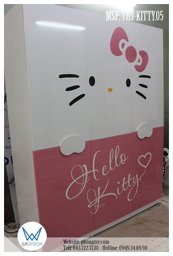 Tủ Hello Kitty MSP: TU3-KITTY.05 được làm kiểu tủ 3 cánh mở