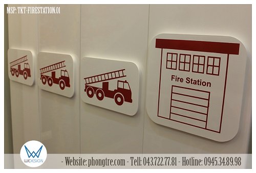 Chi tiết trang trí Trạm cứu hỏa - Fire Station trên tủ áo kịch trần Trạm cứu hỏa - Fire Station MSP: TKT-FIRESTATION.01