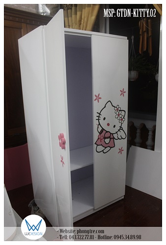 Tủ áo thiên thần Hello Kitty -  kiểu tủ quần áo trẻ em 2 cánh - 1 buồng