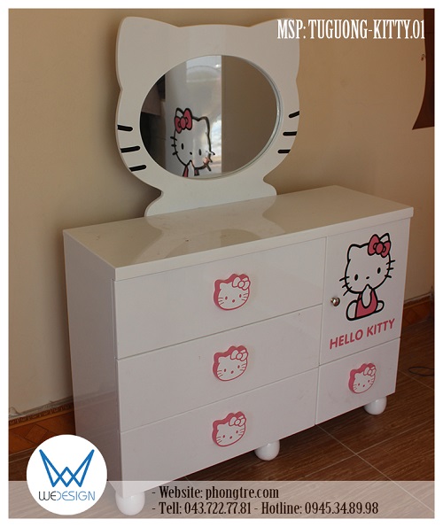 Tủ gương Hello Kitty màu trắng dễ thương và tiện ích MSP: TUGUONG-KITTY.01 rộng 1m