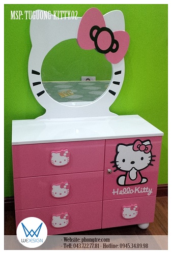 Tủ gương Hello Kitty đeo nơ hồng dễ thương MSP: TU3-KITTY.02