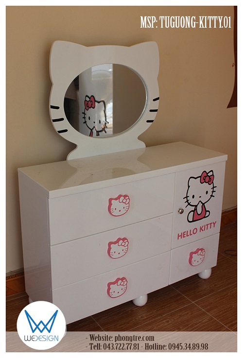 Tủ gương Hello Kitty MSP: TUGUONG-KITTY.01 có kích thước tổng thể 100cm (rộng) x 128cm (cao) x 30cm (sâu)