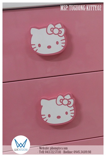 4 ngăn kéo của tủ gương có tay nắm hình Mèo Hello Kitty đeo nơ bằng gỗ