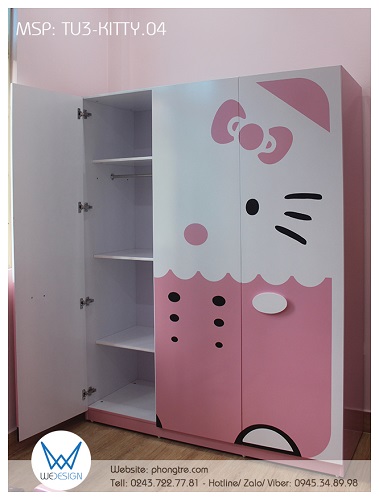 Buồng tủ trái của tủ quần áo Hello Kitty TU3-KITTY.04 - chia đợt để đồ gấp hoặc quần áo theo mùa