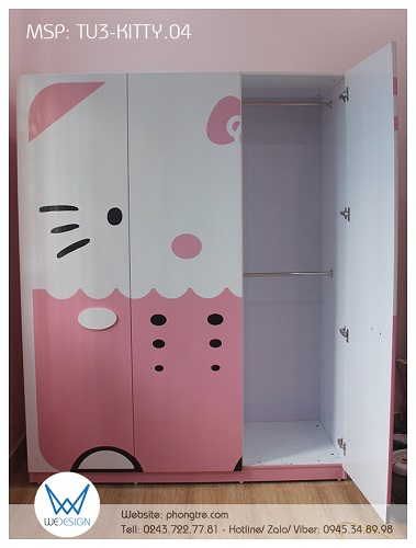 Buồng tủ ngoài cùng được thiết kế để treo đồ ngăn kéo cho 2 bé gái