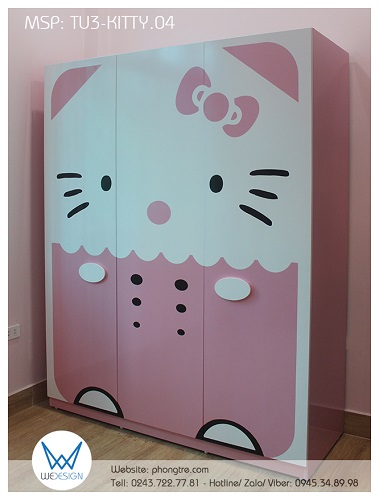Tủ quần áo Hello Kitty mặc quần yếm đeo nơ hồng TU3-KITTY.04