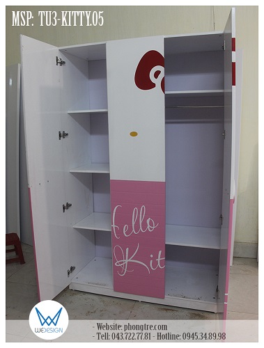 Kết cấu tủ quần áo Hello Kitty MSP: TU3-KITTY.05 của bé Phi Yến