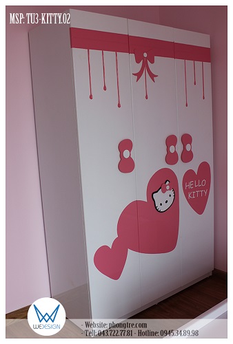 Tủ áo Hello Kitty cùng nơ xinh và trái tim MSP: TU3-KITTY.02