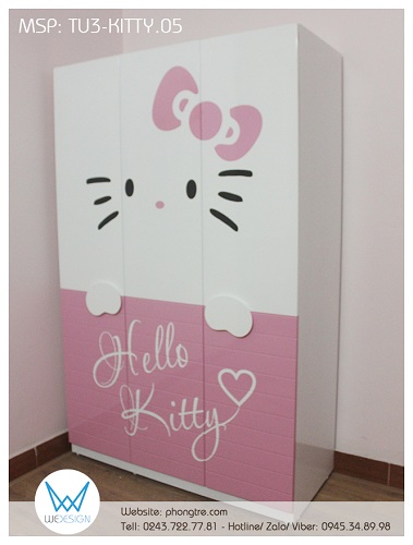 Tủ quần áo Hello Kitty cầm biển tên Hello Kitty TU3-KITTY.05 dễ thương