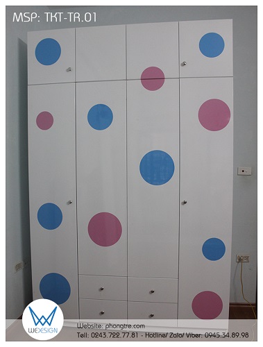 Tủ quần áo trang trí hình tròn màu xanh blue và hồng baby TKT-TR.01