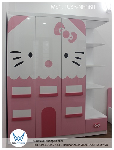 Tủ quần áo ngôi nhà Hello Kitty liền kệ trang trí TU3K-NHAKITTY.01