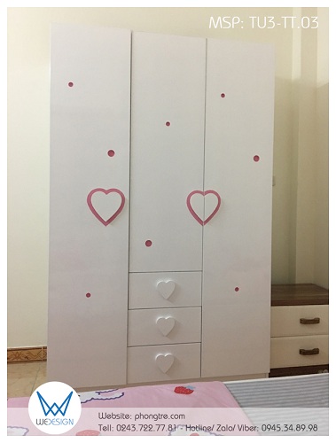 Tủ quần áo trang trí chủ đề trái tim TU3-TT.03 lắp cho phòng bé gái nhà anh Thắng