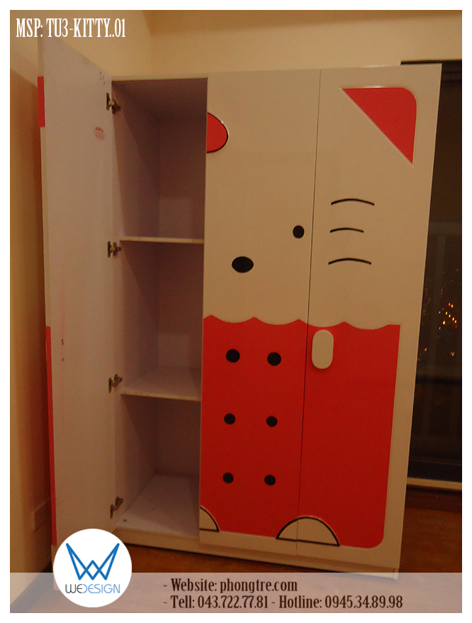 Buồng nhỏ tủ áo KITTY MSP: TU3-KITTY.01 thiết kế nhằm mục đích để quần áo gấp cho bé gái