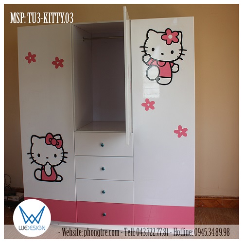 Kết cấu bên trong của buồng tủ giữa của tủ Hello Kitty và hoa xinh MSP: TU3-KITTY.03