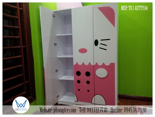 Buồng tủ nhỏ của tủ Kitty MSP: TU3-KITTY.04 chia 4 khoang tủ có công năng để quần áo gấp