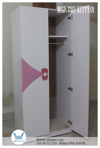 Kết cấu tủ quần áo tay nắm nơ Hello Kitty MSP: TU2-KITTY.01 2 cánh - 1 buồng
