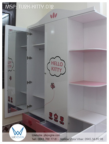 Tủ quần áo Hello Kitty TU2K-KITTY.012 thiết kế 5 công năng tiện ích phục vụ cho nhu cầu mặc của bé