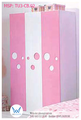 Mẫu thiết kế tủ quần áo trang trí tạo hình tròn thành hình bướm xinh MSP: TU3-CB.02 màu trắng hồng dễ thương