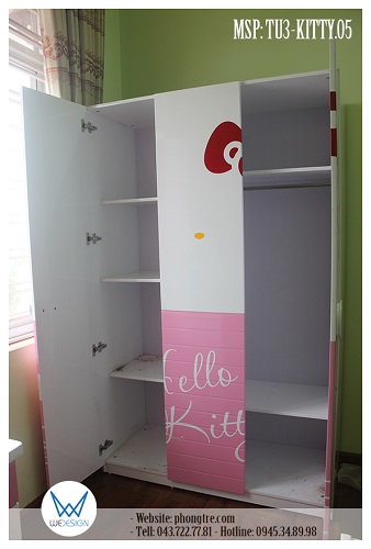 Kết cấu tủ quần áo Hello Kitty TU3-KITTY.05 của bé Bảo Ngọc