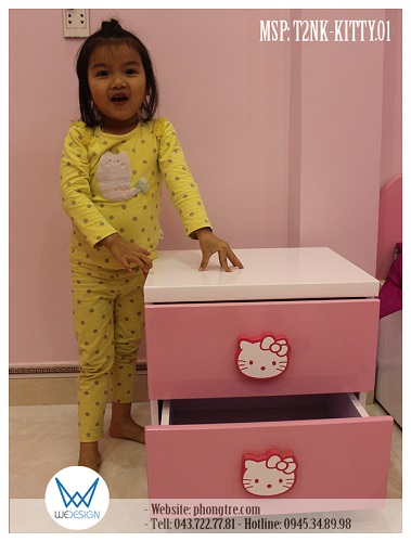 Tủ táp đầu giường có 2 ngăn kéo tay nắm hình Mèo Hello Kitty MSP: T2NK-KITTY.01 của bé Su