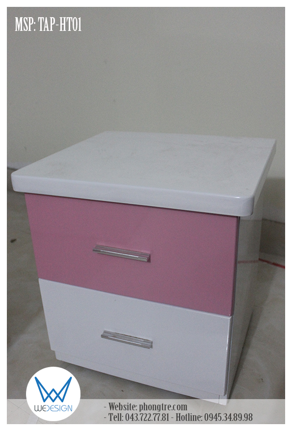 Tủ táp 2 ngăn kéo đầu giường hồng trắng dành cho phòng ngủ bé gái và Teens girl