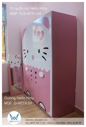 View vế phải phòng ngủ Hello Kitty của 2 bé gái nhà chị Huế - từ cửa phòng chụp vào 