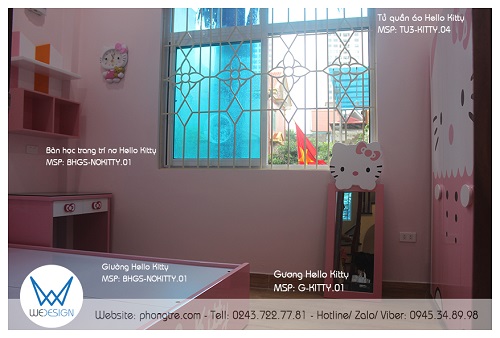 View phòng ngủ Hello Kitty của 2 bé gái nhà chị Huế - từ cửa phòng chụp vào 